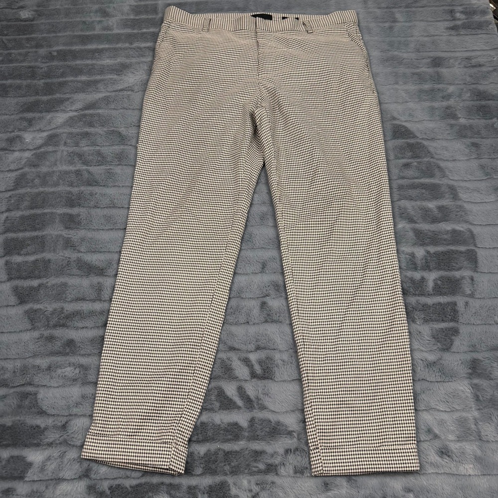 HM Mens Skinny Fit Houndstooth Trousers Black White Size 33 Pockets Cuffed Hem